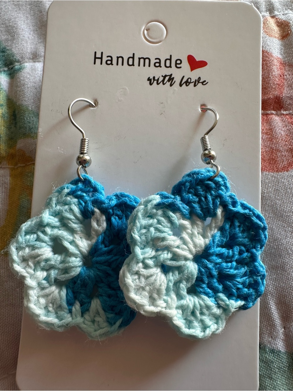 Handmade Crochet Floral Drop Earrings - Blue Gradient